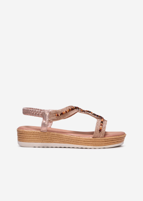 Rose gold multi-beaded woven sandals 3