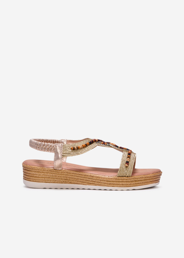 Gold multi-beaded woven sandals 3