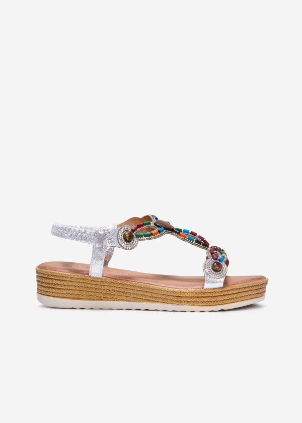 Silver multi-beaded heart detail sandals 3