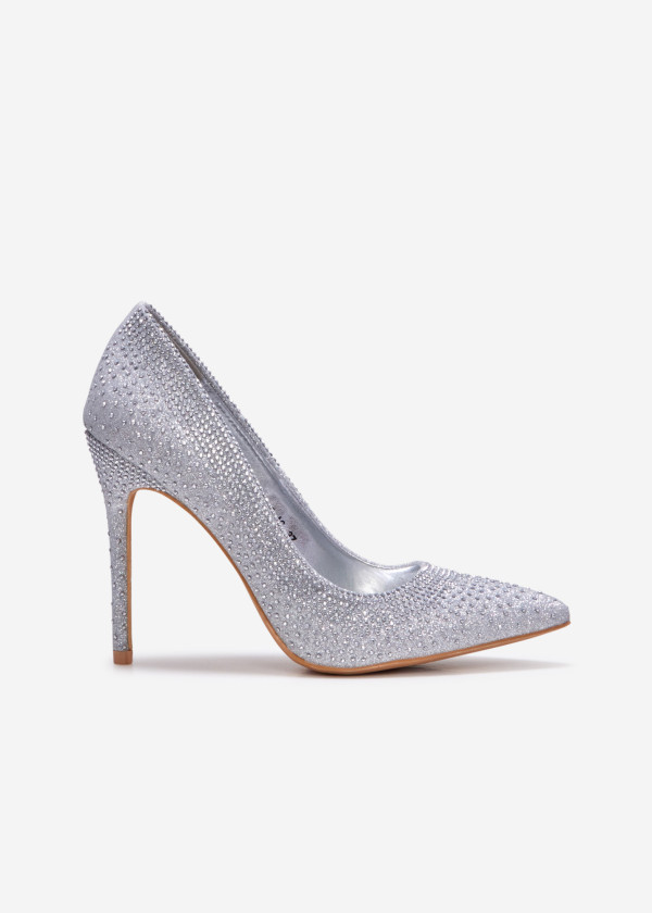 Silver glitter rhinestone embellished court shoe 3