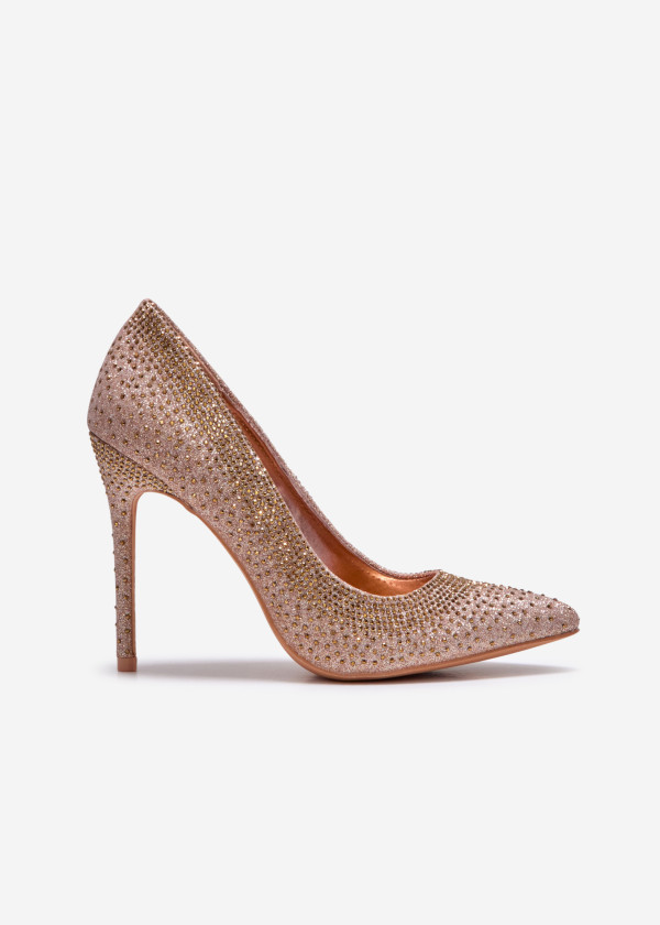 Rose gold glitter rhinestone embellished court shoe 3