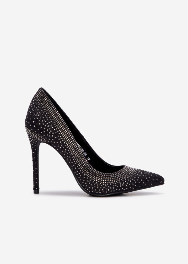 Black glitter rhinestone embellished court shoe 3