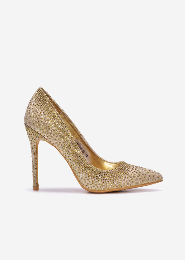 Gold glitter rhinestone embellished court shoe 3