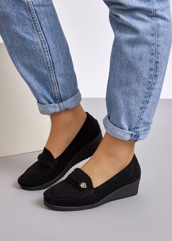 Black diamante charm low wedge loafer 4