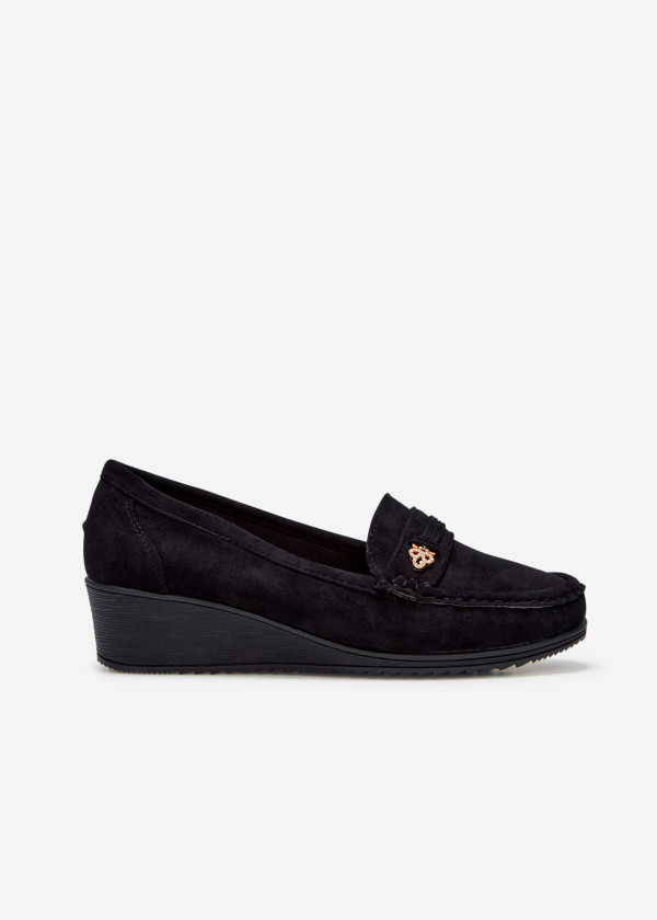 Black diamante charm low wedge loafer 3