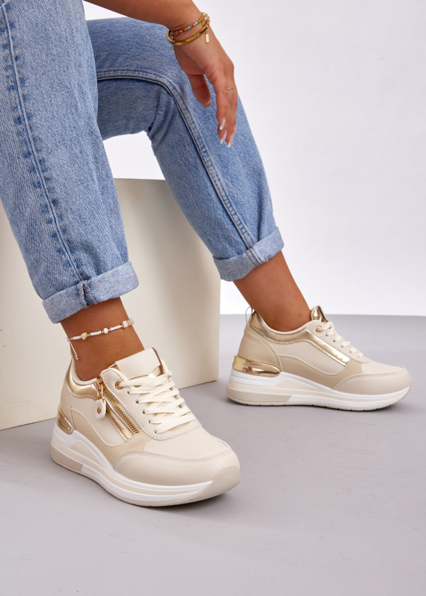 Beige metallic accent hidden wedge sneaker 1