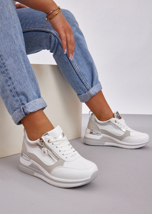 White metallic accent hidden wedge sneaker 1