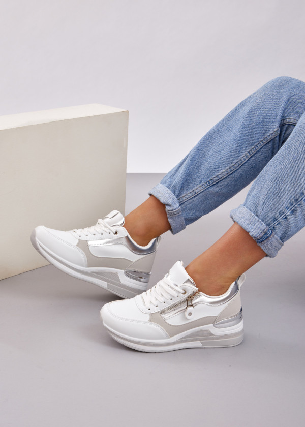 White metallic accent hidden wedge sneaker 2