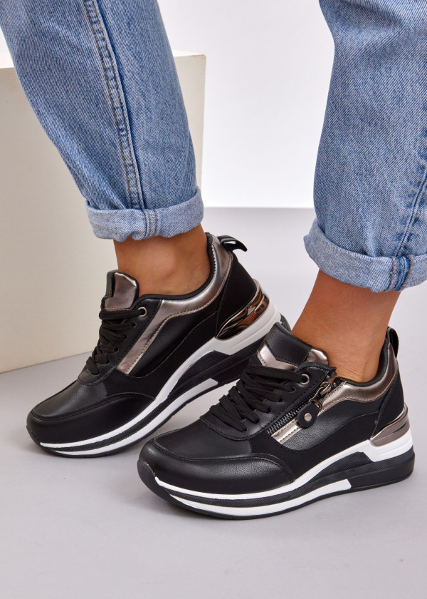 Black metallic accent hidden wedge sneaker