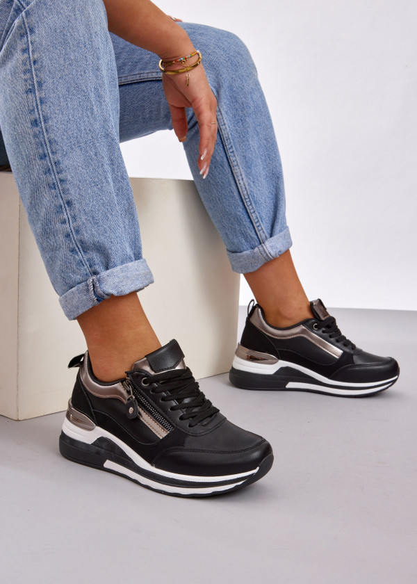 Black metallic accent hidden wedge sneaker 1