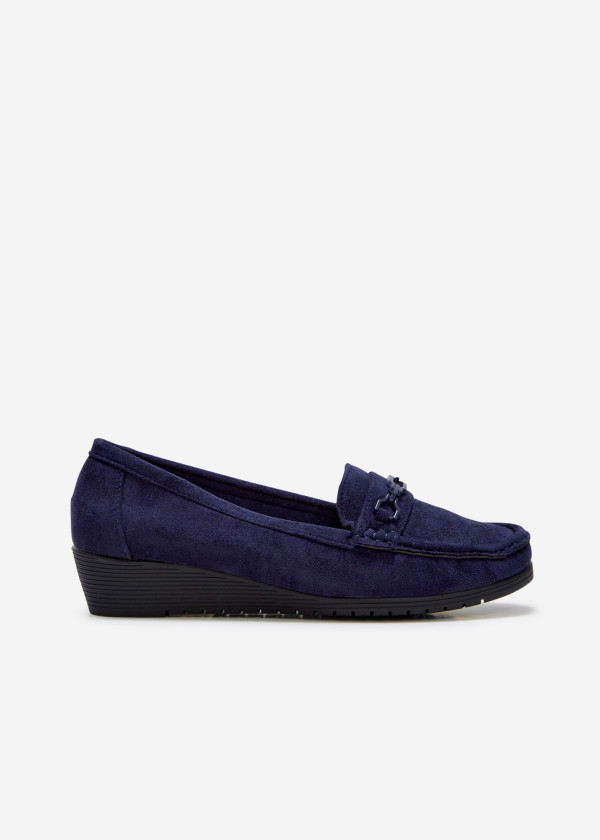 Navy chain-bar low wedge loafer 3