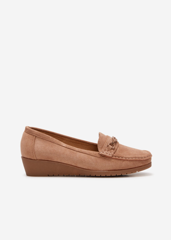 Khaki chain-bar low wedge loafer 3