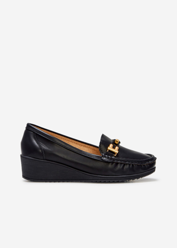 Black gold hardware belt wedged loafer 3