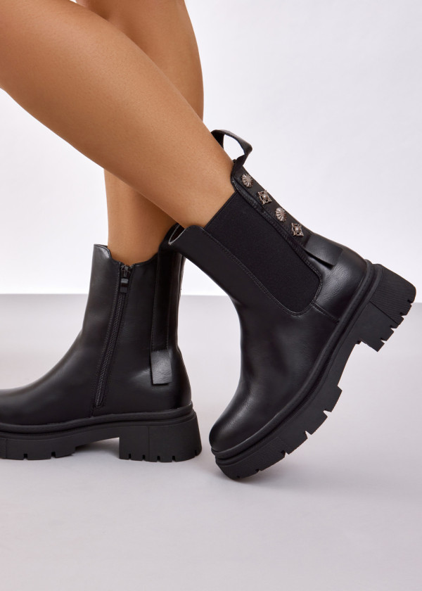 Black stud feature chunky chelsea boots 1