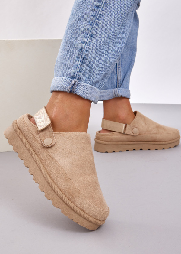 Beige cosy sling-back muled snow boot