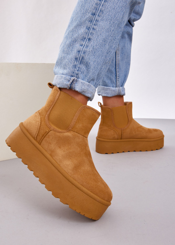 Tan cosy low rise flatform snow boot 4