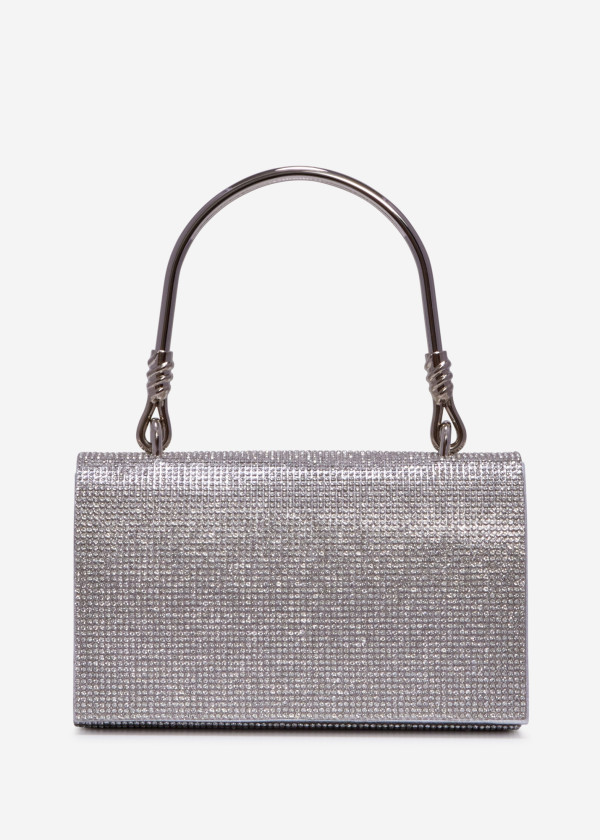 Silver handled diamante mini clutch bag