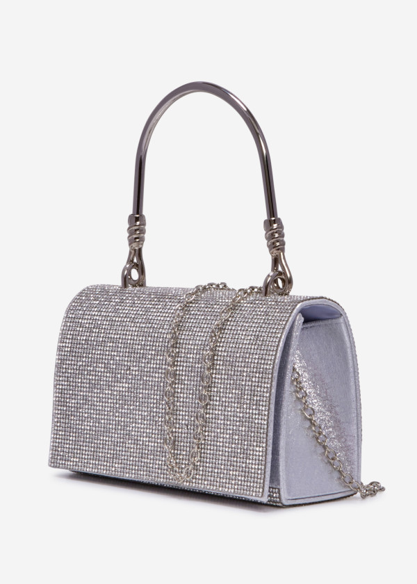 Silver handled diamante mini clutch bag 1