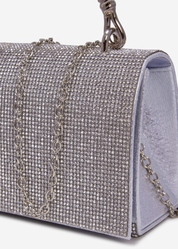 Silver handled diamante mini clutch bag 2