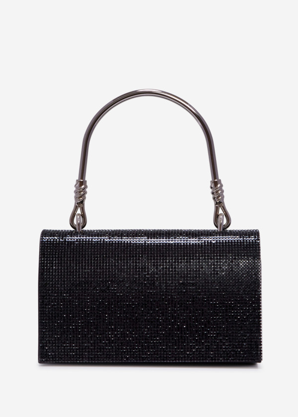 Black handled diamante mini clutch bag