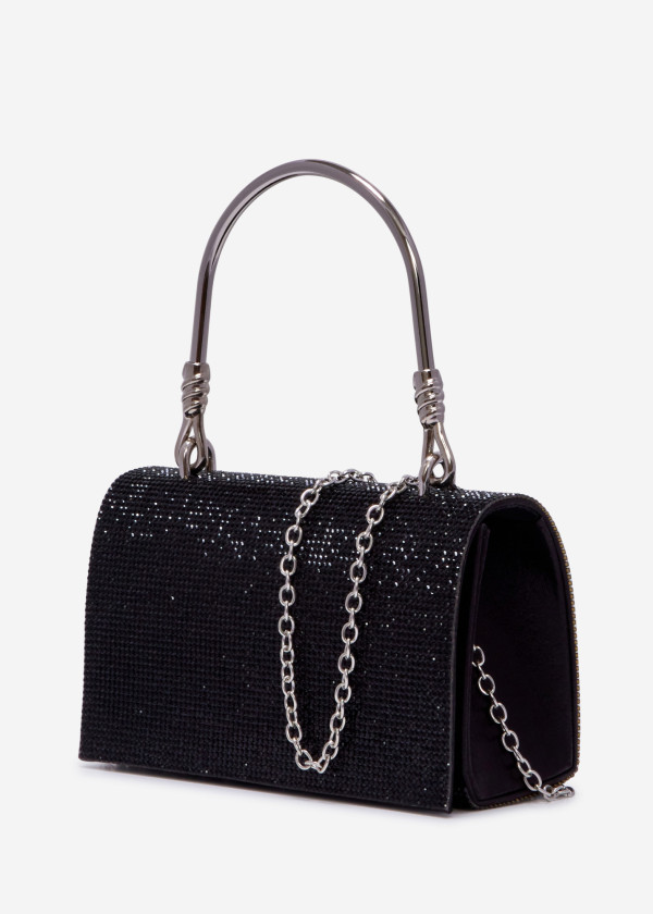 Black handled diamante mini clutch bag 1