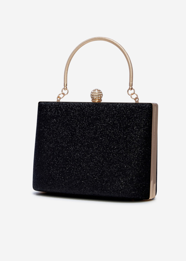 Black handled glitter box clutch bag 1