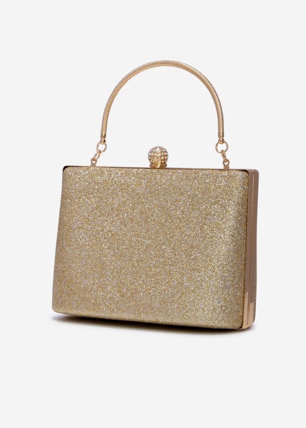 Gold handled glitter box clutch bag 1