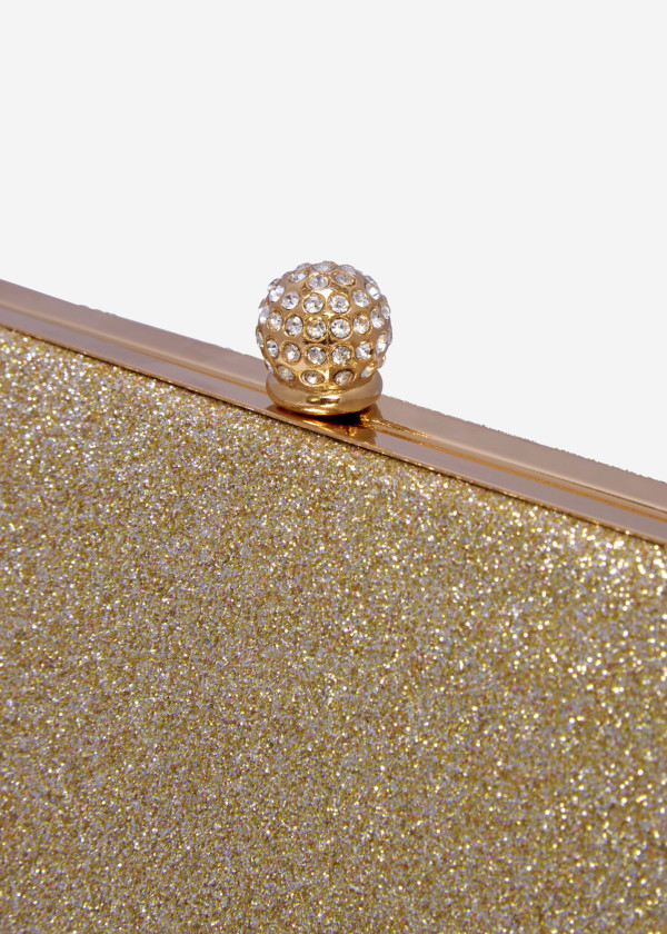 Gold handled glitter box clutch bag 2