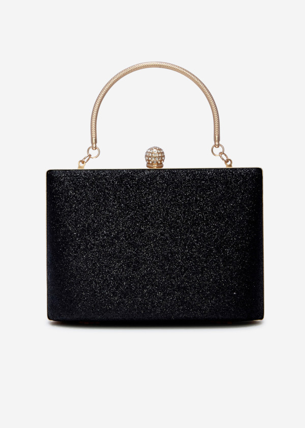 Black handled glitter box clutch bag 4