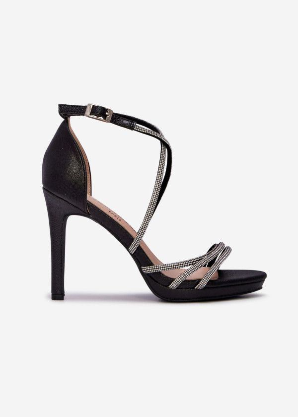 Black diamante strappy heeled sandals 3