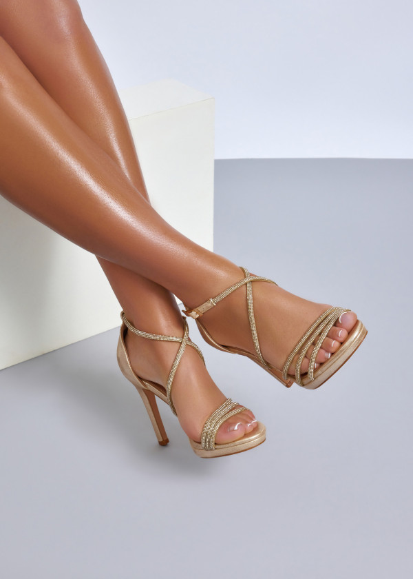 Gold diamante strappy heeled sandals 2