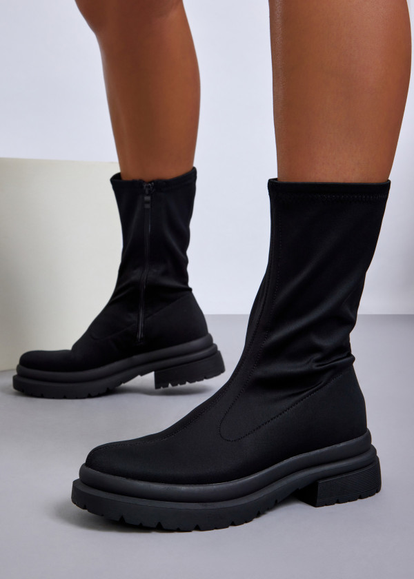 Black lycra calf high sock boot 4