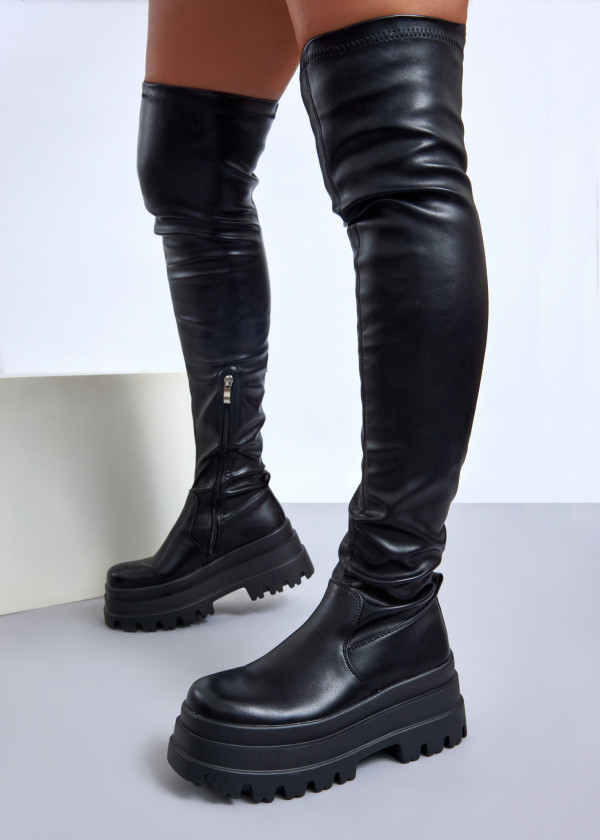 Black chunky flatform over the knee boots 4