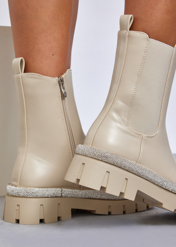 Beige chelsea boot with diamante-trimmed sole 2