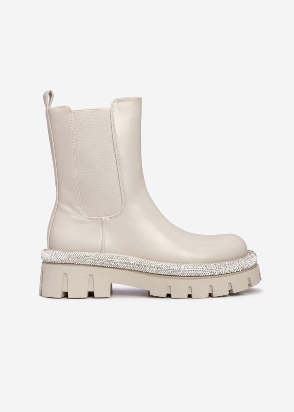 Beige chelsea boot with diamante-trimmed sole 3