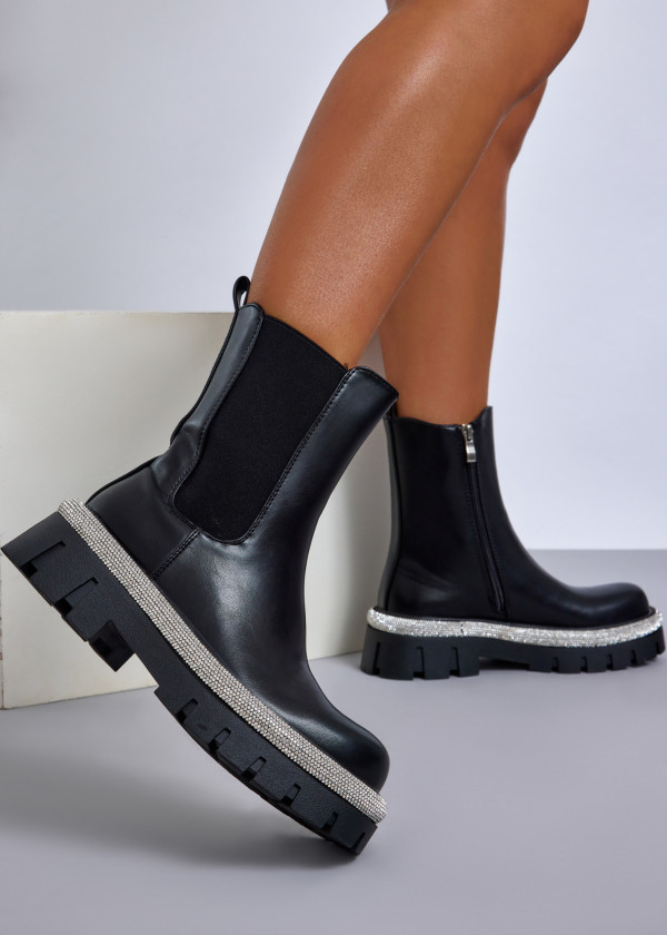 Black chelsea boot with diamante-trimmed sole 1