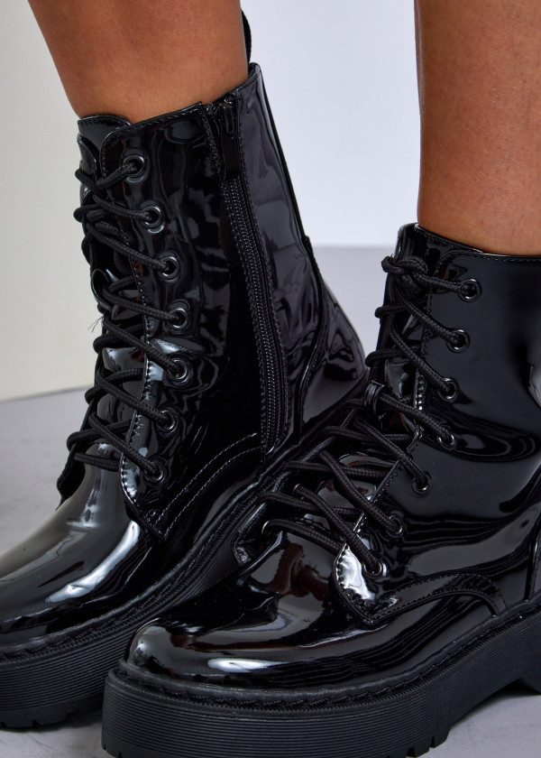 Black patent lace-up combat boots 2