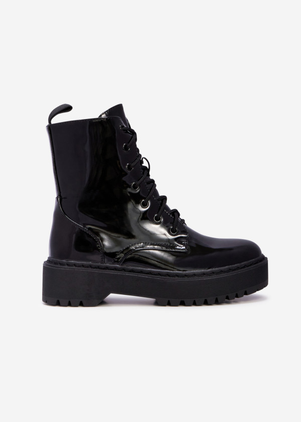 Black patent lace-up combat boots 3