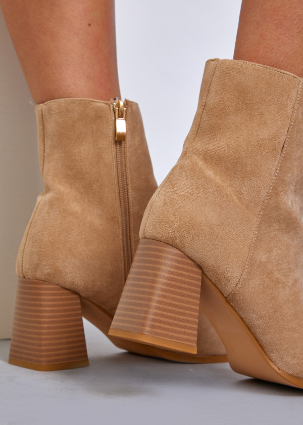 Beige suede block heeled ankle boots 2