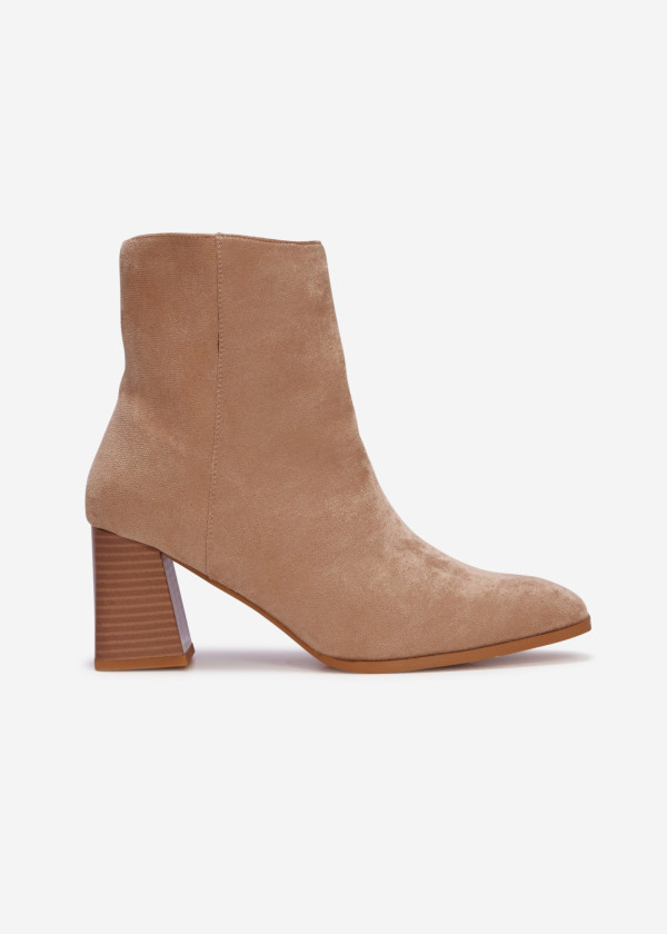 Beige suede block heeled ankle boots 3