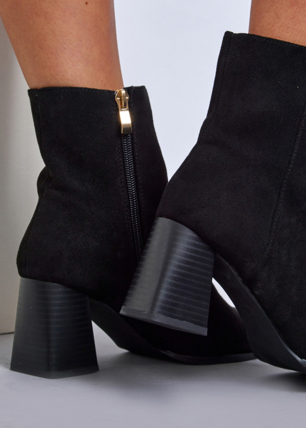 Black suede block heeled ankle boots 2