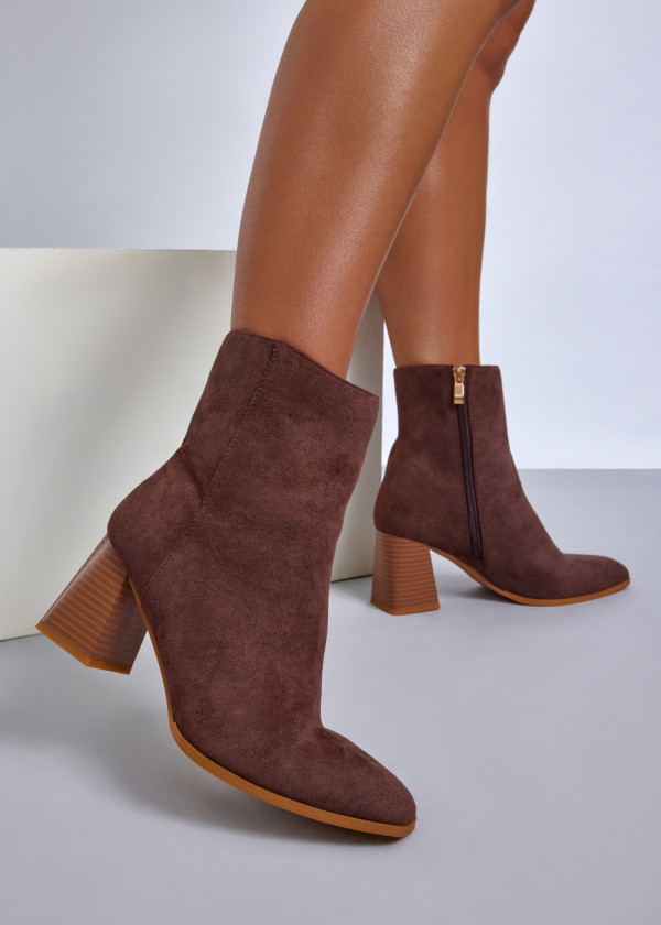 Brown suede block heel ankled boots 4