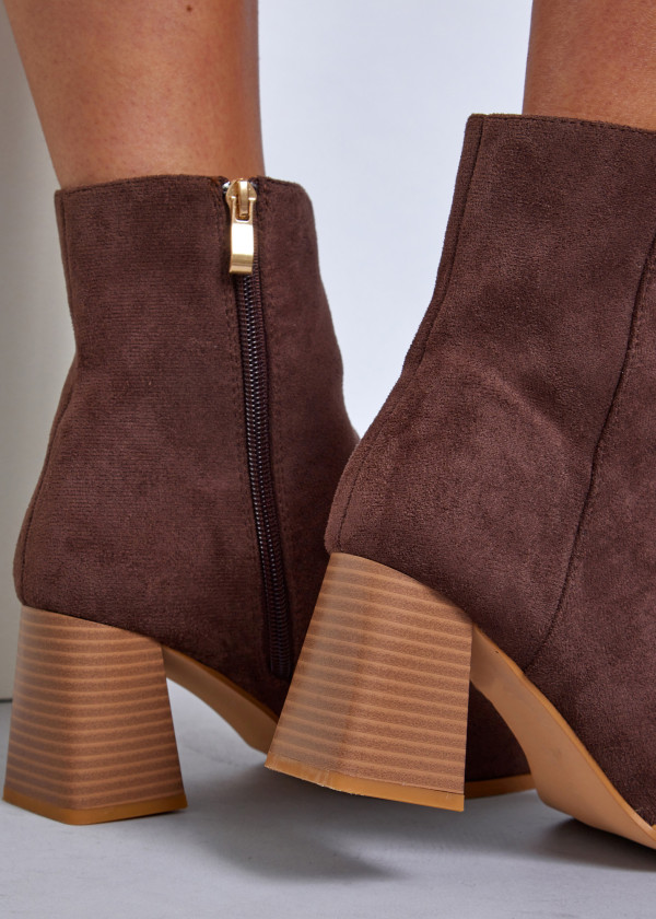 Brown suede block heel ankled boots 2