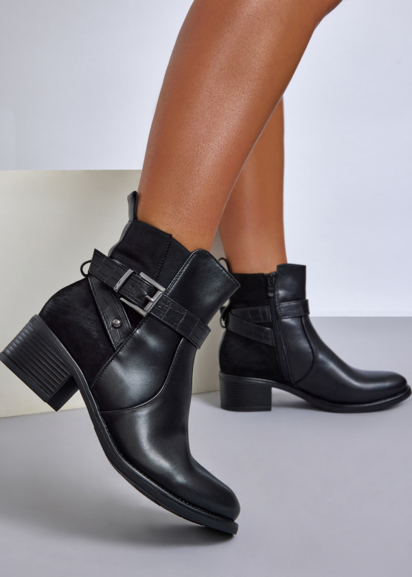 Black buckled ankle boots with block heel 1