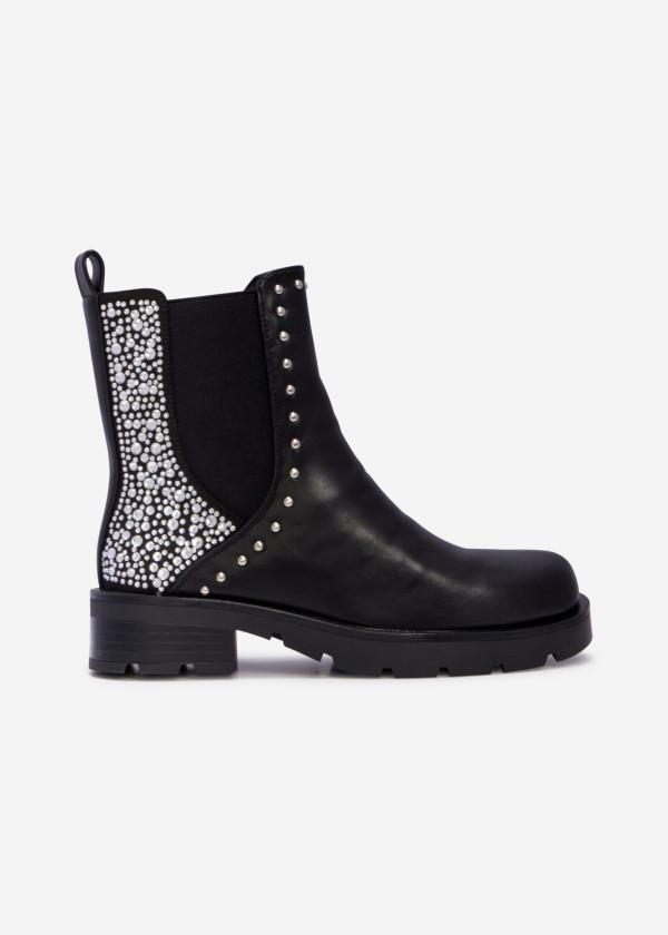 Black studded chelsea boots with rhinestone detail 3