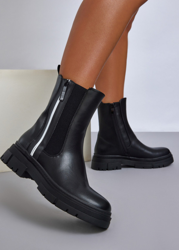 Black chunky sole boots with reflective detail 4