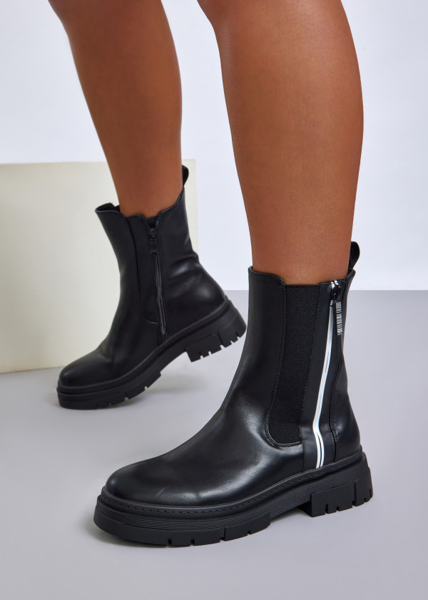 Black chunky sole boots with reflective detail 2