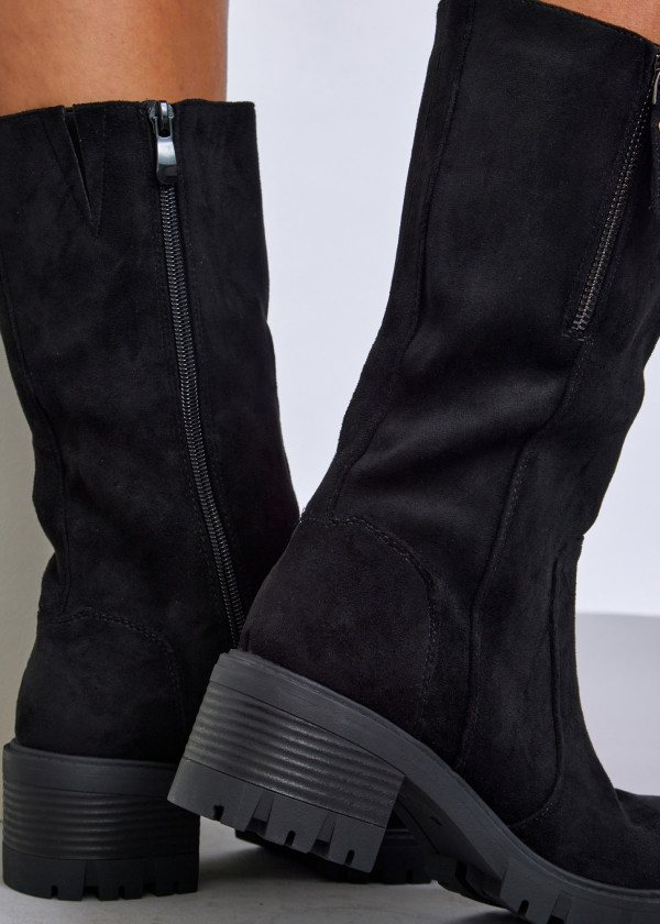 Black chunky suede mid-calf boots 2