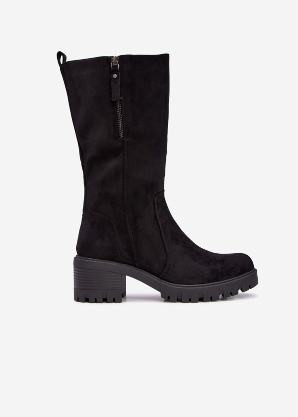 Black chunky suede mid-calf boots 3