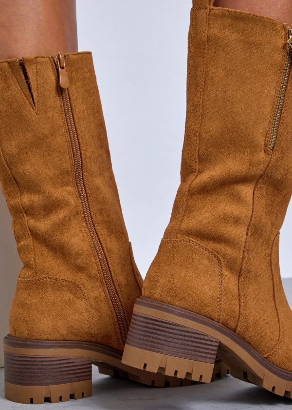 Tan chunky suede mid-calf boots 2